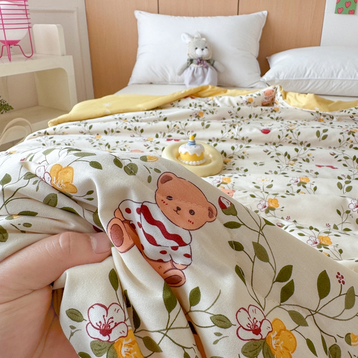 91家纺网 家纺一手货源 找家纺 宜梦家居【需要买家秀请联系老板】 2025新款双面纯棉夏被夏凉被系列 蝴蝶小熊