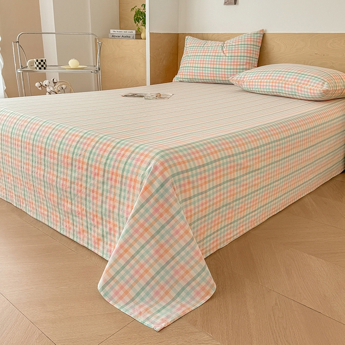 91家纺网 家纺一手货源 找家纺 晓时候 2025新款100%全棉色织水洗棉床单全棉床单纯棉床单 冰淇淋格