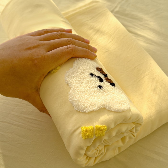 91家纺网 家纺一手货源 找家纺 曼谷家纺 2025新款软糯毛巾绣水洗棉床单床笠枕套纯色床单床笠枕套单品 小白云-芝士