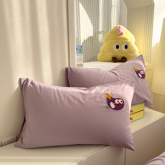 91家纺网 家纺一手货源 找家纺 曼谷家纺 2025新款软糯毛巾绣水洗棉床单床笠枕套纯色床单床笠枕套单品 茄子-紫色