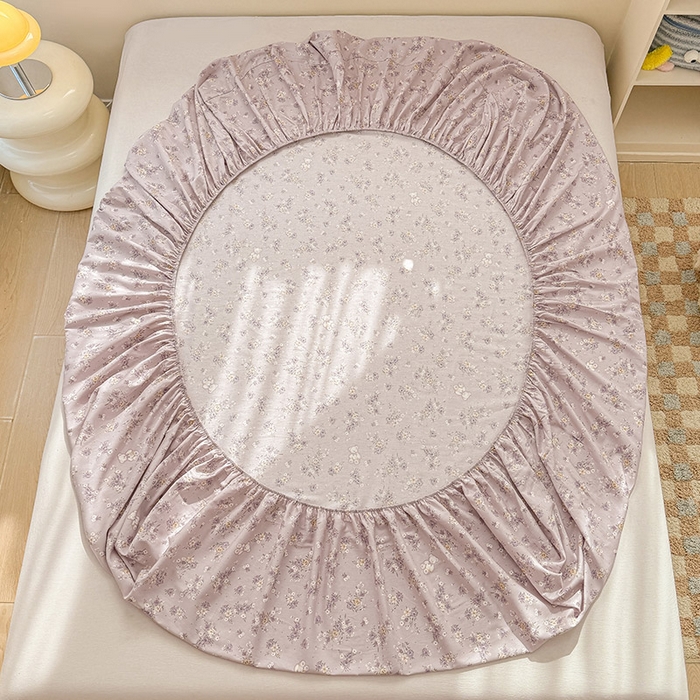 91家纺网 家纺一手货源 找家纺 2025新款12868全棉套件单品系列二单床笠 雅园漫游-紫