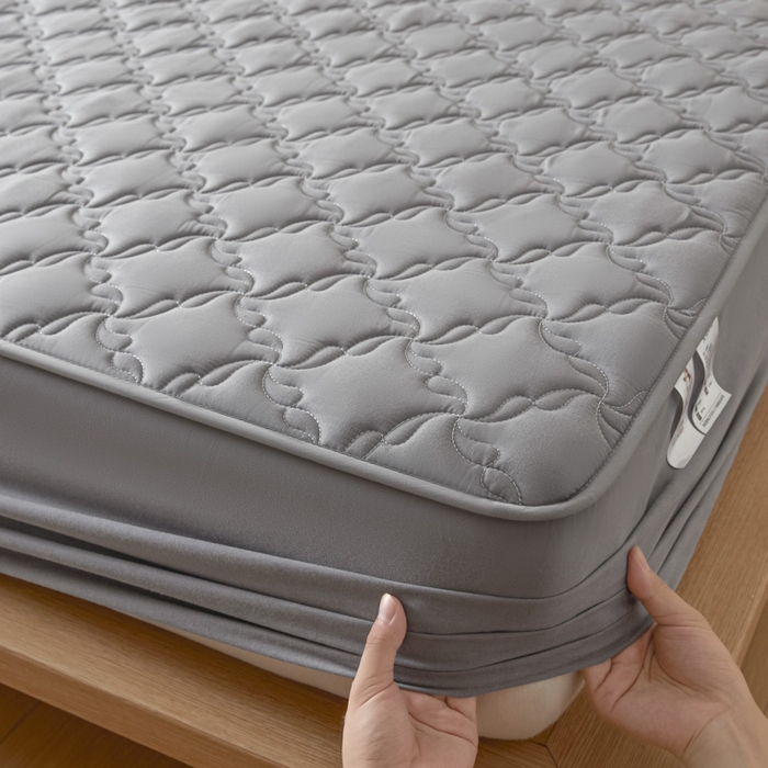 91家纺网 家纺一手货源 找家纺 雪云美2025新款全棉夹棉床笠13372斜纹A类纯棉床罩可定制尺寸-风车款 风车-发财灰