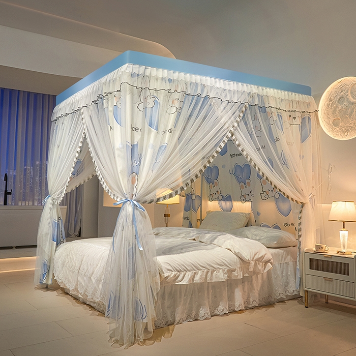 91家纺网 家纺一手货源 找家纺 锦逸家居 2025新款四季款三开门落地床幔蚊帐 幻城-蹦极兔