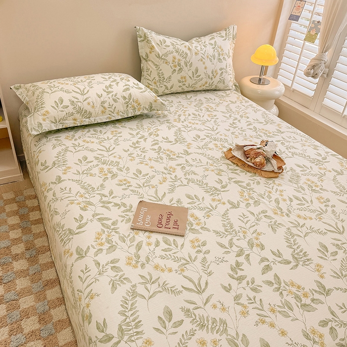 91家纺网 家纺一手货源 找家纺 绵庭家纺 2025新款12868全棉套件单品系列二单床单 叶伴花开