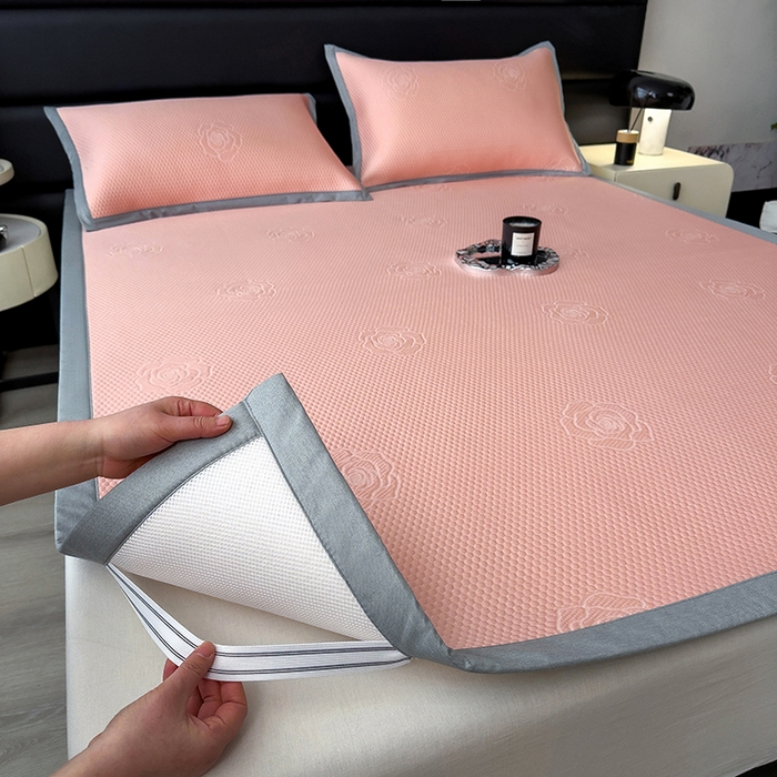 91家纺网 家纺一手货源 找家纺 欧邦 2025新款A类3D立体提花冰豆豆凉席 冰豆豆-粉玉