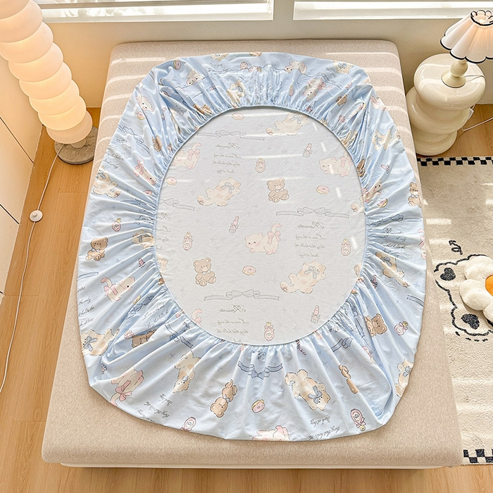 91家纺网 家纺一手货源 找家纺 2025新款12868全棉套件单品系列二单床笠 奶油阿布-蓝