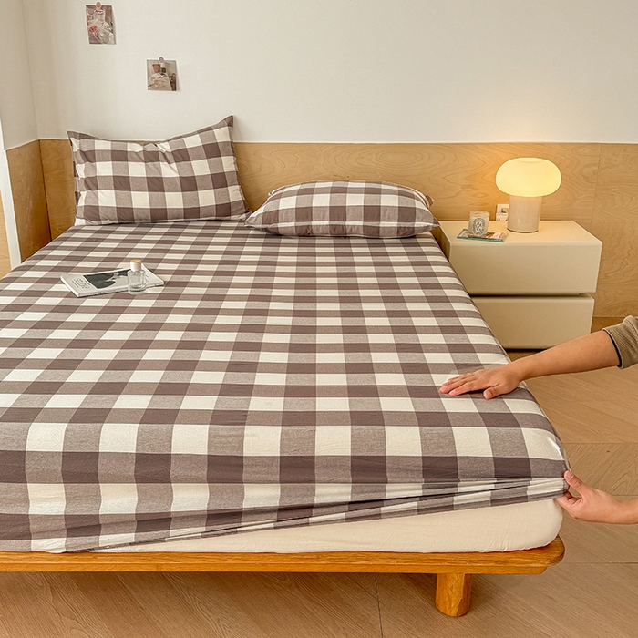 91家纺网 家纺一手货源 找家纺 晓时候 2025新款100%全棉色织水洗棉床笠全棉床笠纯棉床笠 灰中格