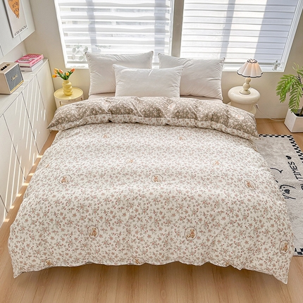 绵庭家纺 2025新款12868全棉套件单品系列二单被套 清茶小熊-米