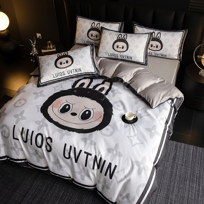 91家纺网 家纺一手货源 找家纺 2025新款水洗真丝数码印花四件套 经典兔