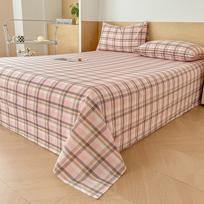 91家纺网 家纺一手货源 找家纺 晓时候 2025新款100%全棉色织水洗棉床单全棉床单纯棉床单 简兮粉