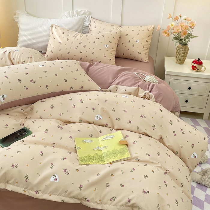 91家纺网 家纺一手货源 找家纺 汣沐生活 2025新款针织棉印花款四件套 舒雅