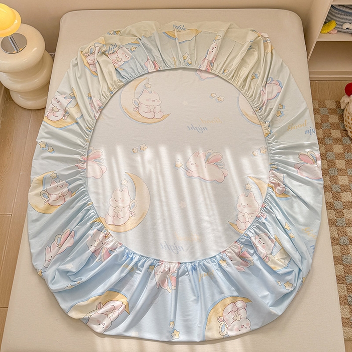 91家纺网 家纺一手货源 找家纺 2025新款12868全棉套件单品系列二单床笠 月亮兔