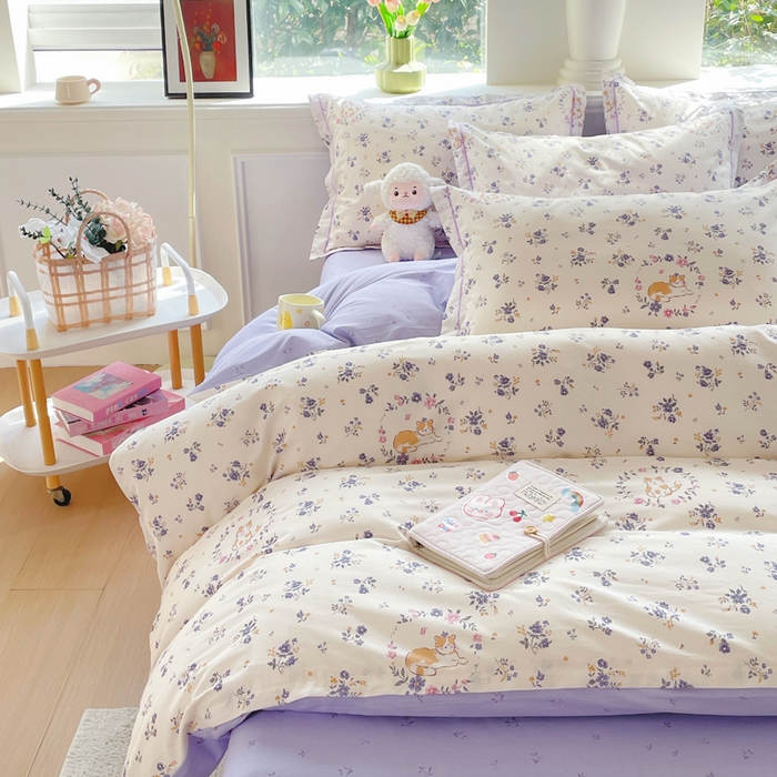 91家纺网 家纺一手货源 找家纺 铭博家纺 新款直播爆款网红全棉四件套13070印花吊边一字绣纯棉被套工艺款 茶派