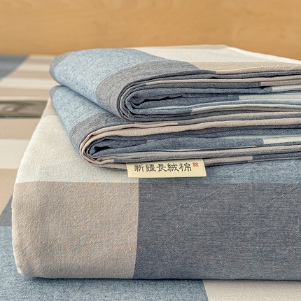 晓时候 2025新款100%全棉色织水洗棉床单全棉床单纯棉床单 蓝大格