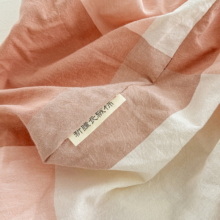 91家纺网 家纺一手货源 找家纺 晓时候 2025新款100%全棉色织水洗棉床笠全棉床笠纯棉床笠 粉大格