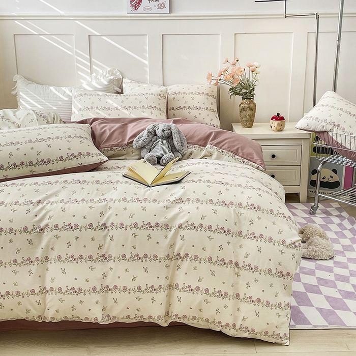 91家纺网 家纺一手货源 找家纺 汣沐生活 2025新款针织棉印花款四件套 夏日蔷薇