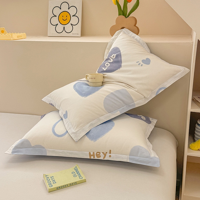 91家纺网 家纺一手货源 找家纺 绵庭家纺 2025新款12868全棉套件单品系列二单枕套 奶油爱心