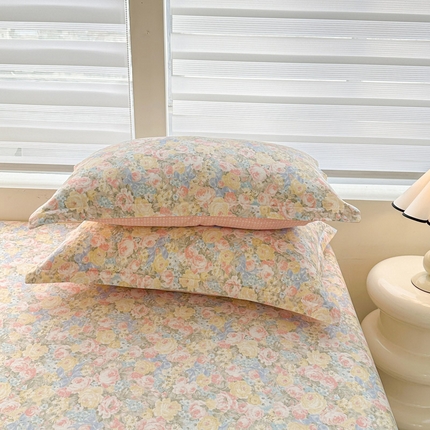 绵庭家纺 2025新款12868全棉套件单品系列二单枕套 暖阳绿意