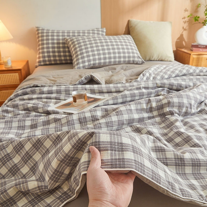 91家纺网 家纺一手货源 找家纺 金喜2025 新款全棉色织水洗棉夏被夏凉被夏天薄被子-羽丝棉单夏被系列 澳白灰