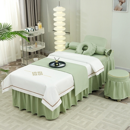 91家纺网 家纺一手货源 找家纺 千姿坊 2025新款床罩四件套-倾城 倾城-浅绿+白