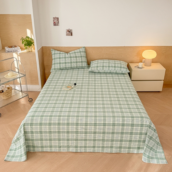 91家纺网 家纺一手货源 找家纺 晓时候 2025新款100%全棉色织水洗棉床单全棉床单纯棉床单 光年绿