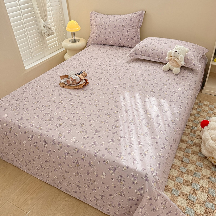 91家纺网 家纺一手货源 找家纺 绵庭家纺 2025新款12868全棉套件单品系列二单床单 雅园漫游-紫