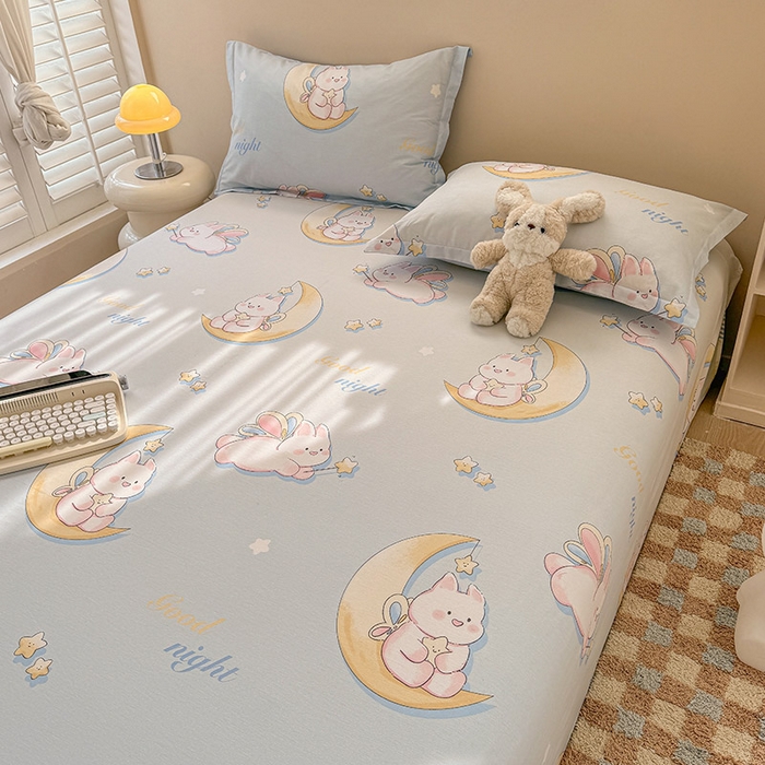 91家纺网 家纺一手货源 找家纺 绵庭家纺 2025新款12868全棉套件单品系列二单床单 月亮兔