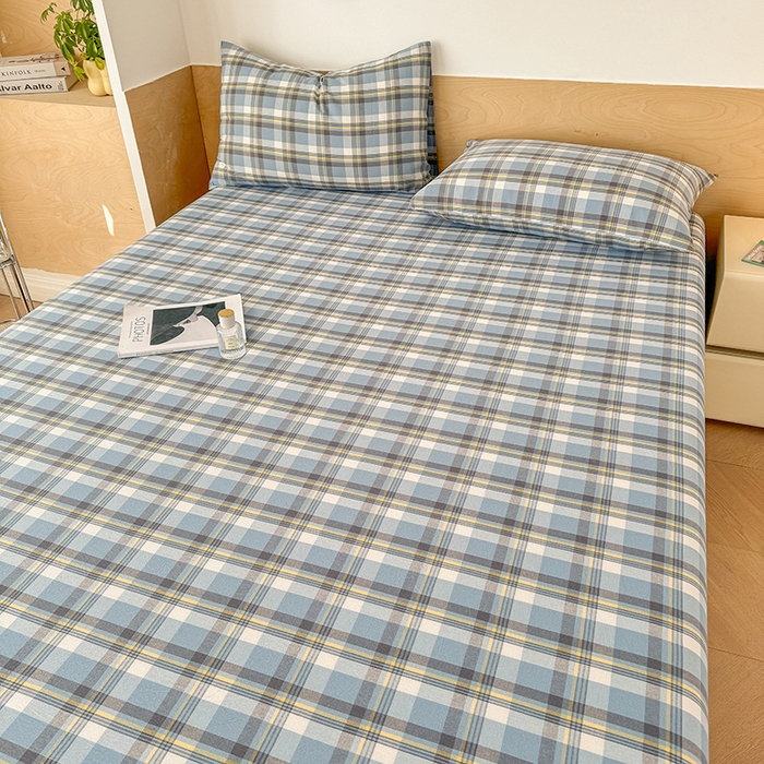 91家纺网 家纺一手货源 找家纺 晓时候 2025新款100%全棉色织水洗棉床笠全棉床笠纯棉床笠 简兮蓝