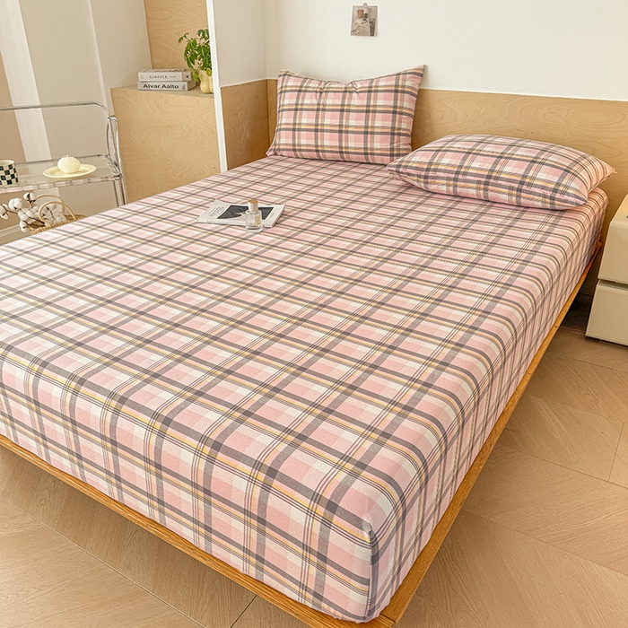 91家纺网 家纺一手货源 找家纺 晓时候 2025新款100%全棉色织水洗棉床笠全棉床笠纯棉床笠 简兮粉