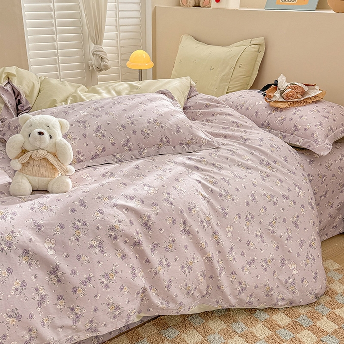 91家纺网 家纺一手货源 找家纺 绵庭家纺 2025新款12868全棉套件单品系列二四件套 雅园漫游-紫