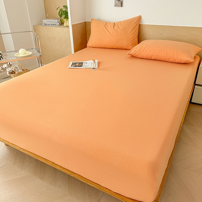 91家纺网 家纺一手货源 找家纺 晓时候 2025新款100%全棉色织水洗棉床笠全棉床笠纯棉床笠 果橙