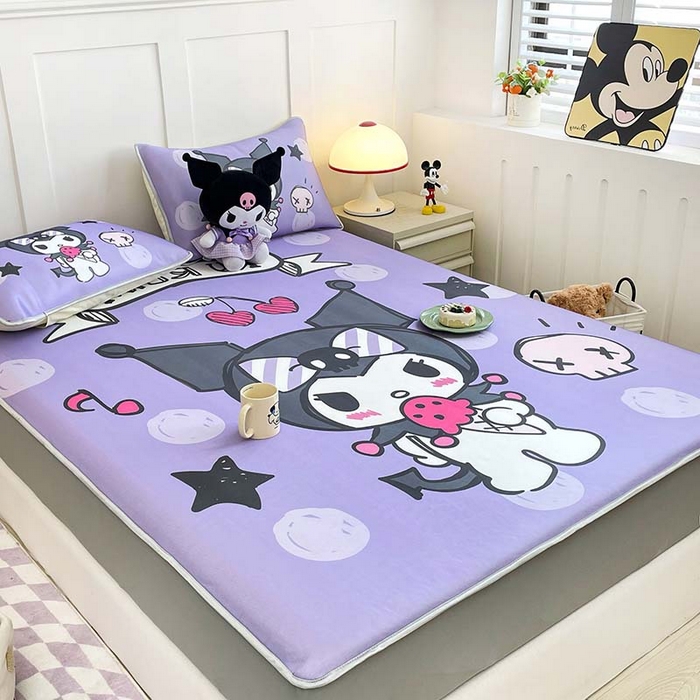 91家纺网 家纺一手货源 找家纺 米帛家纺 2025新款大版三丽鸥碳光冰丝软凉席床笠款 圆点酷洛米