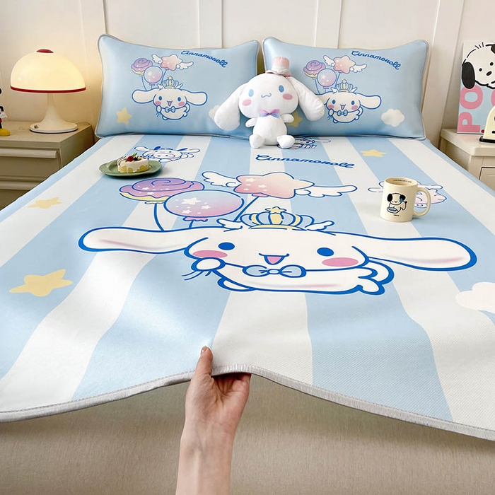 91家纺网 家纺一手货源 找家纺 米帛家纺 2025新款大版三丽鸥碳光冰丝软凉席绑带款 气球玉桂狗