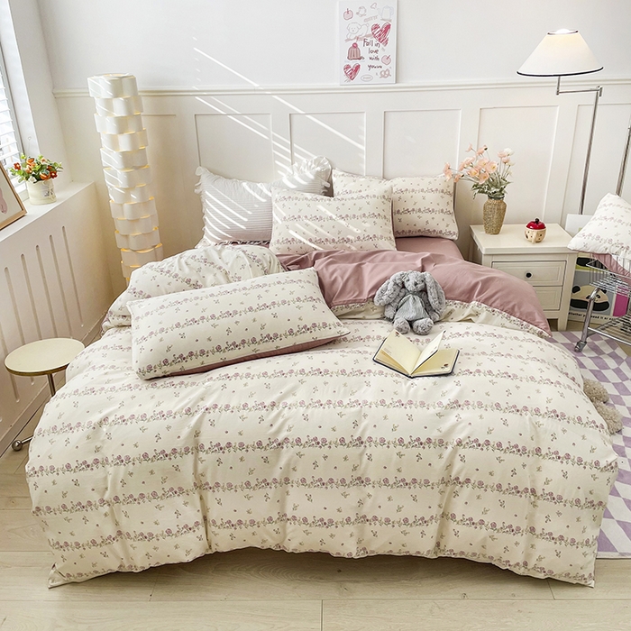 91家纺网 家纺一手货源 找家纺 汣沐生活 2025新款针织棉印花款四件套 夏日蔷薇