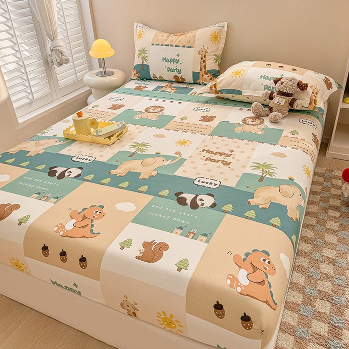 91家纺网 家纺一手货源 找家纺 2025新款12868全棉套件单品系列二单床笠 玩趣森林