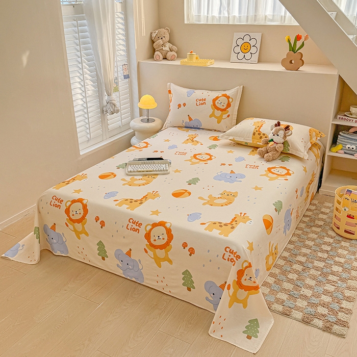 91家纺网 家纺一手货源 找家纺 绵庭家纺 2025新款12868全棉套件单品系列二单床单 狮子乐园