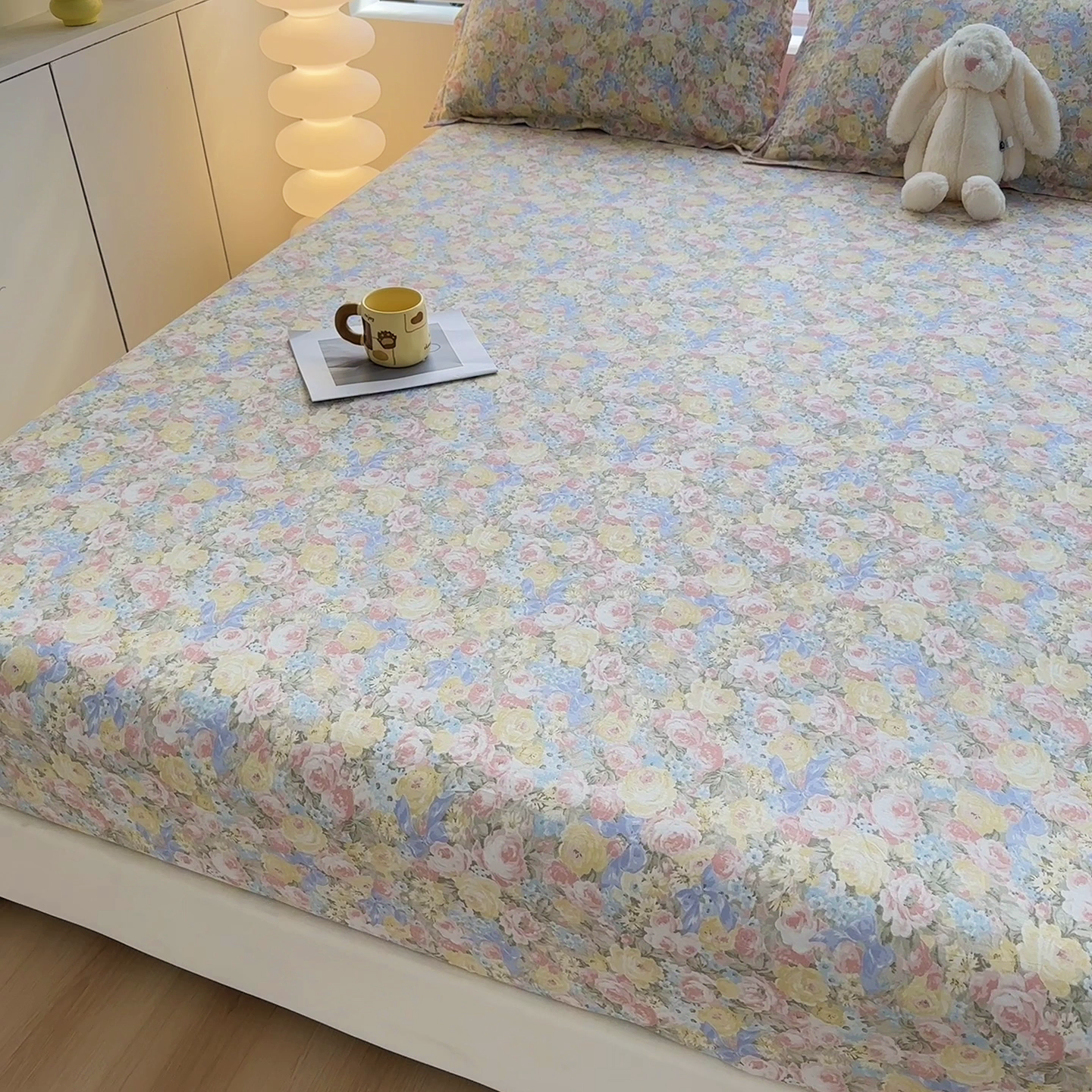 91家纺网 家纺一手货源 找家纺 2025新款12868全棉套件单品系列二单床笠 暖阳绿意