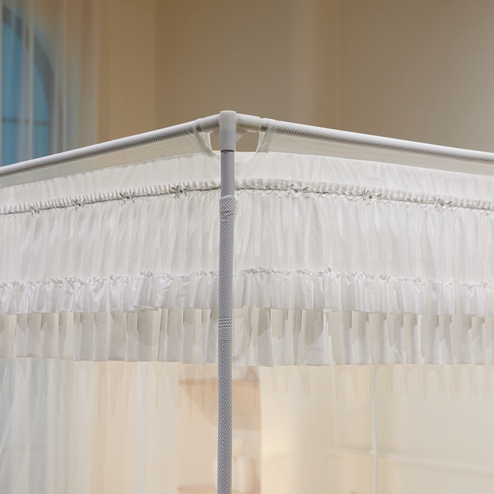 91家纺网 家纺一手货源 找家纺 梦尔佳蚊帐 2025新款双层花边床笠式三开门蚊帐-858怜香惜玉系列 富贵白