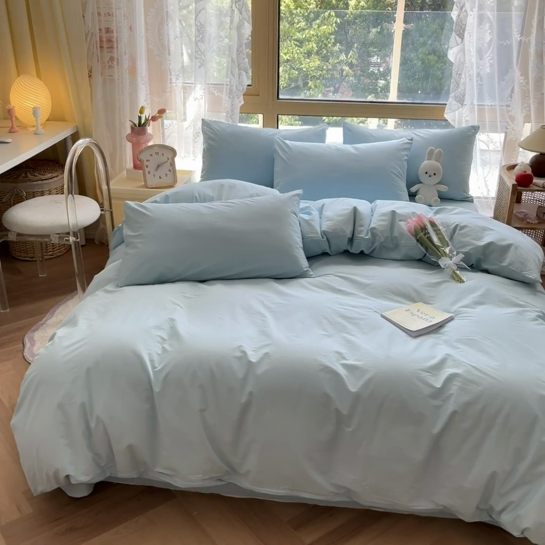 91家纺网 家纺一手货源 找家纺 卡巴伦家纺  2025新款40支纯棉A类水洗棉四件套风格1 晨雾兰