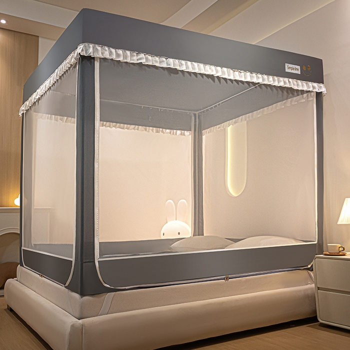 91家纺网 家纺一手货源 找家纺 锦逸家居 2025新款坐床式防摔遮光蚊帐 时尚英伦-遮光