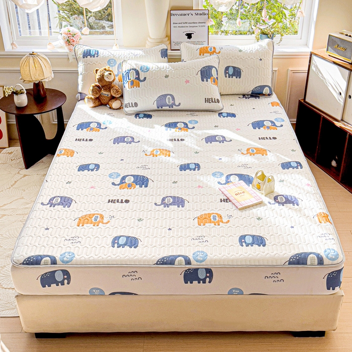 91家纺网 家纺一手货源 找家纺 富馨莱 2025新款A类凉感丝空气纤维凉席床笠款 可爱小像