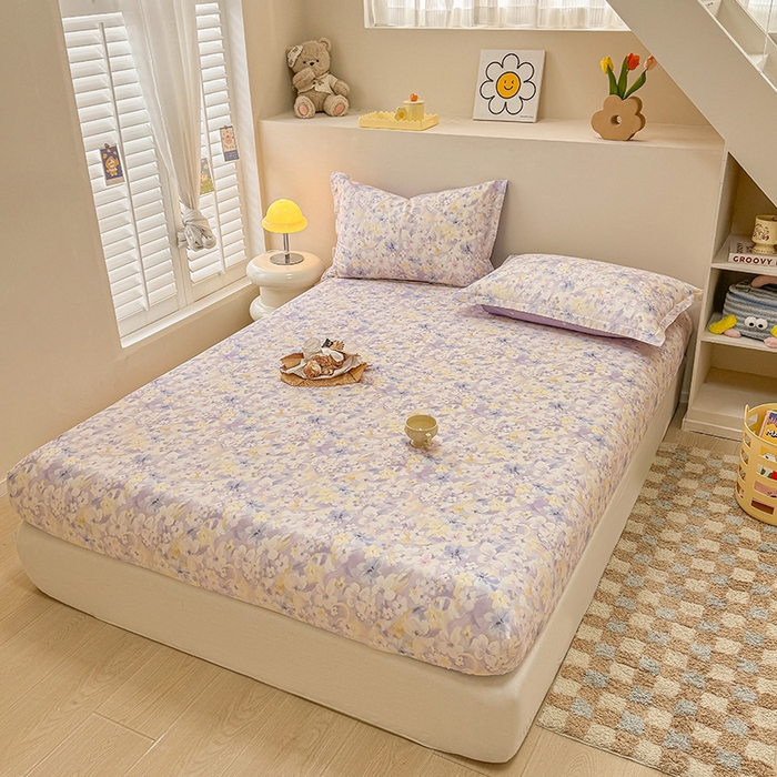 91家纺网 家纺一手货源 找家纺 2025新款12868全棉套件单品系列二单床笠 香颂蝶舞