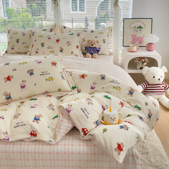 91家纺网 家纺一手货源 找家纺 铭博家纺 新款直播爆款网红全棉四件套13070印花吊边一字绣纯棉被套工艺款 森林精岛