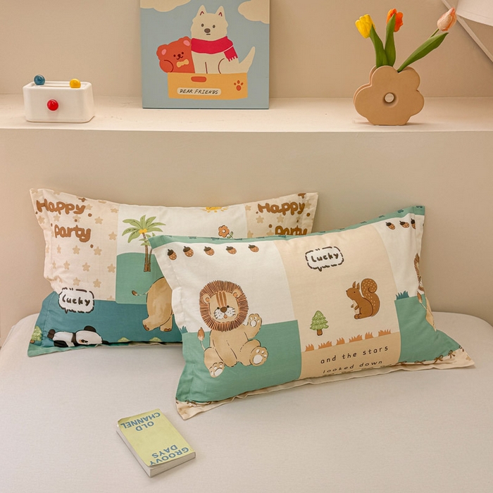 91家纺网 家纺一手货源 找家纺 绵庭家纺 2025新款12868全棉套件单品系列二单枕套 玩趣森林