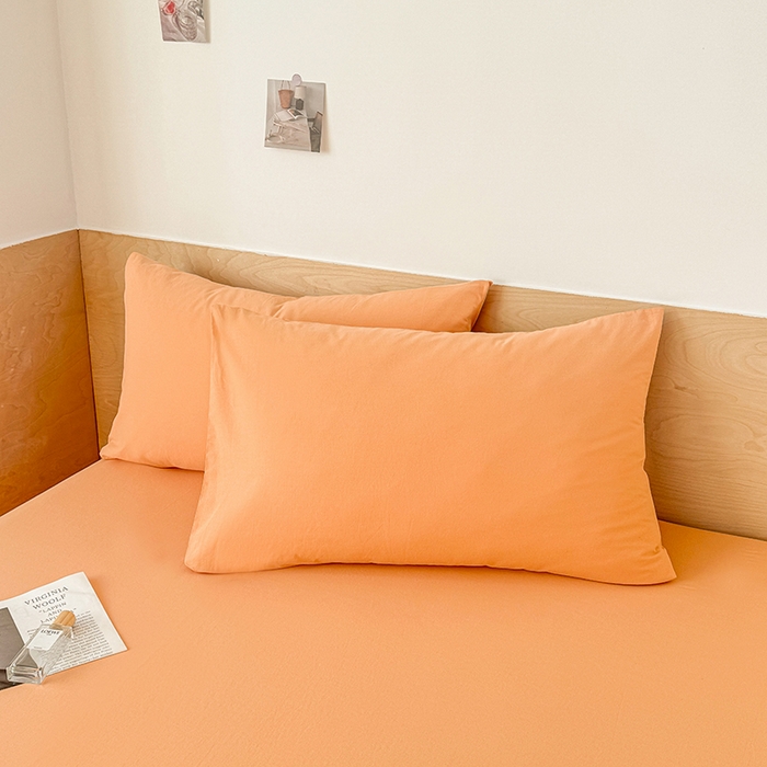 91家纺网 家纺一手货源 找家纺 晓时候 2025新款100%全棉色织水洗棉床笠全棉床笠纯棉床笠 果橙