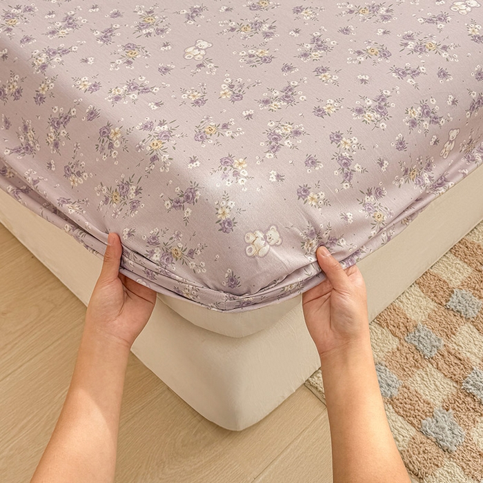 91家纺网 家纺一手货源 找家纺 2025新款12868全棉套件单品系列二单床笠 雅园漫游-紫