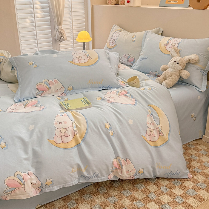 91家纺网 家纺一手货源 找家纺 绵庭家纺 2025新款12868全棉套件单品系列二四件套 月亮兔