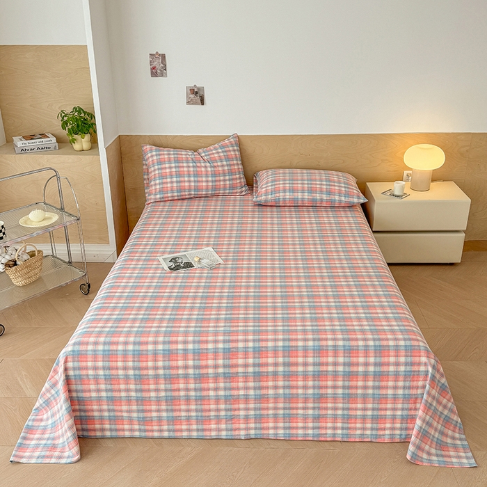 91家纺网 家纺一手货源 找家纺 晓时候 2025新款100%全棉色织水洗棉床单全棉床单纯棉床单 云舒粉