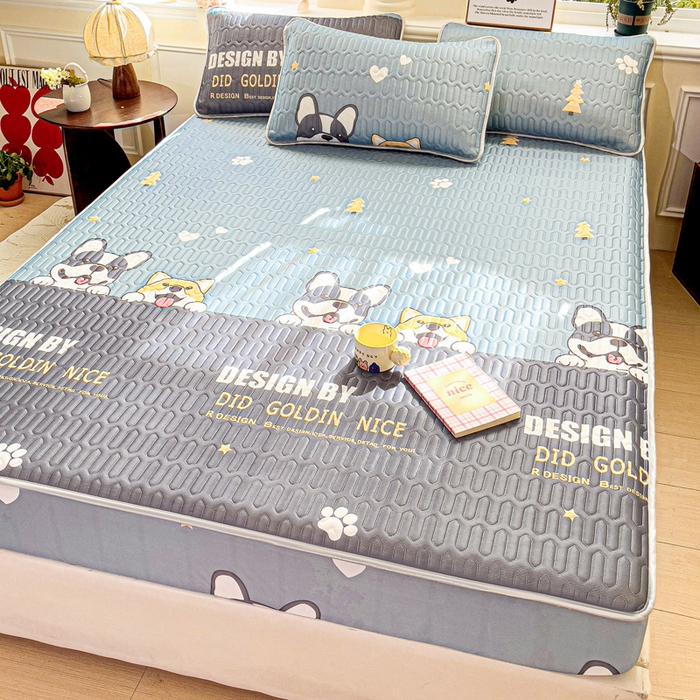 91家纺网 家纺一手货源 找家纺 富馨莱 2025新款A类凉感丝空气纤维凉席床笠款 柯基