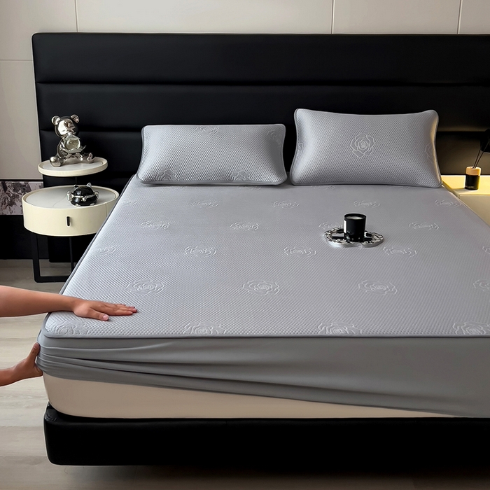 91家纺网 家纺一手货源 找家纺 欧邦 2025新款A类3D提花冰豆豆床笠款凉席 床笠款-高级灰